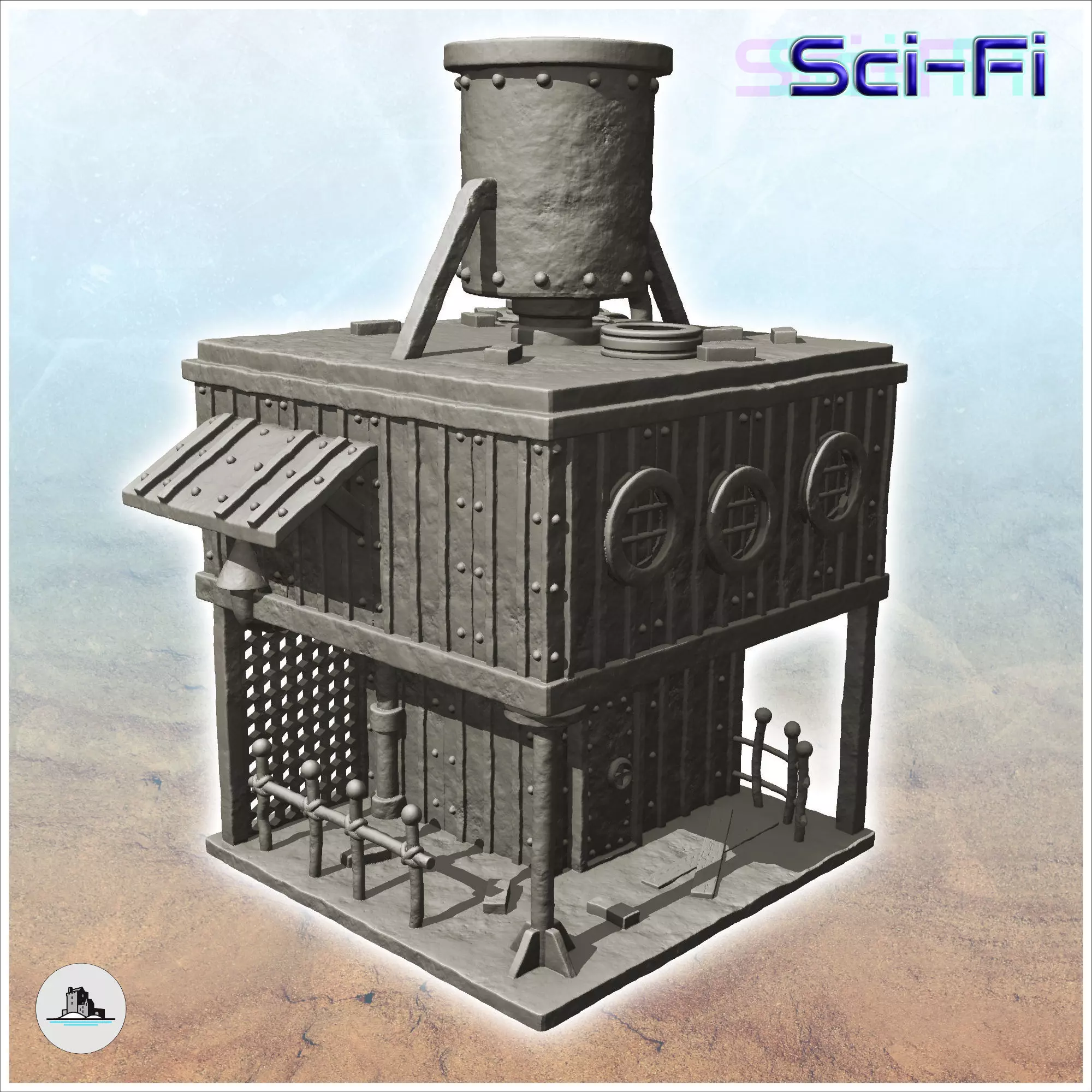 Steel survival base with large overhanging chimney -1- 3D print model_0