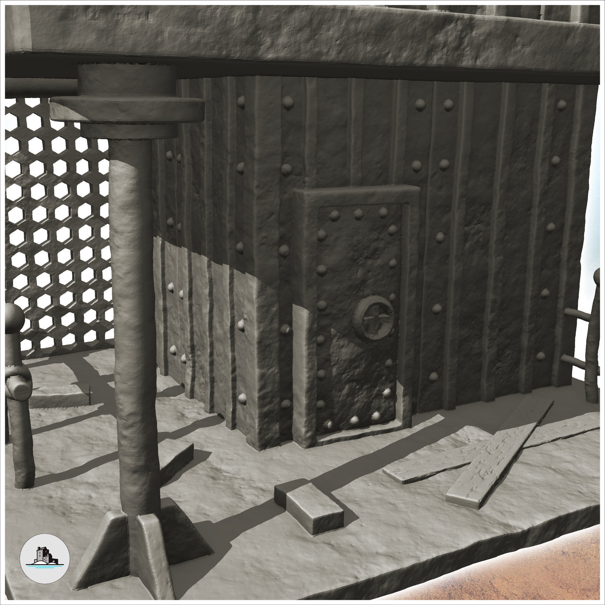 Steel survival base with large overhanging chimney -1- 3D print model_6