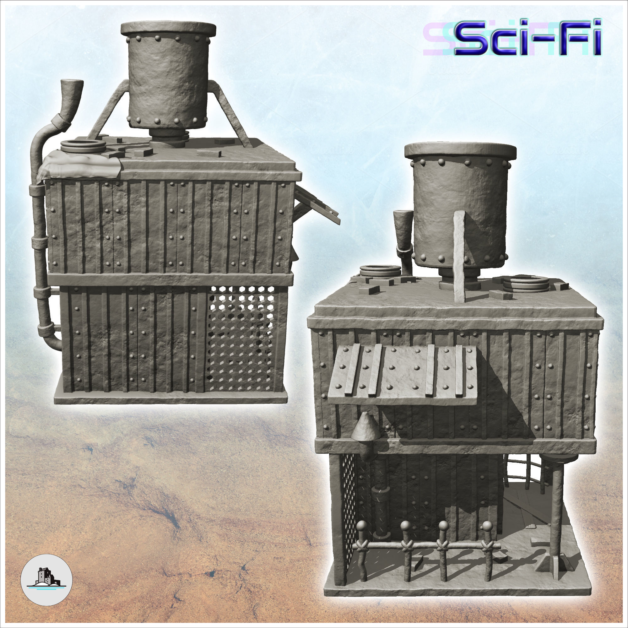 Steel survival base with large overhanging chimney -1- 3D print model_1