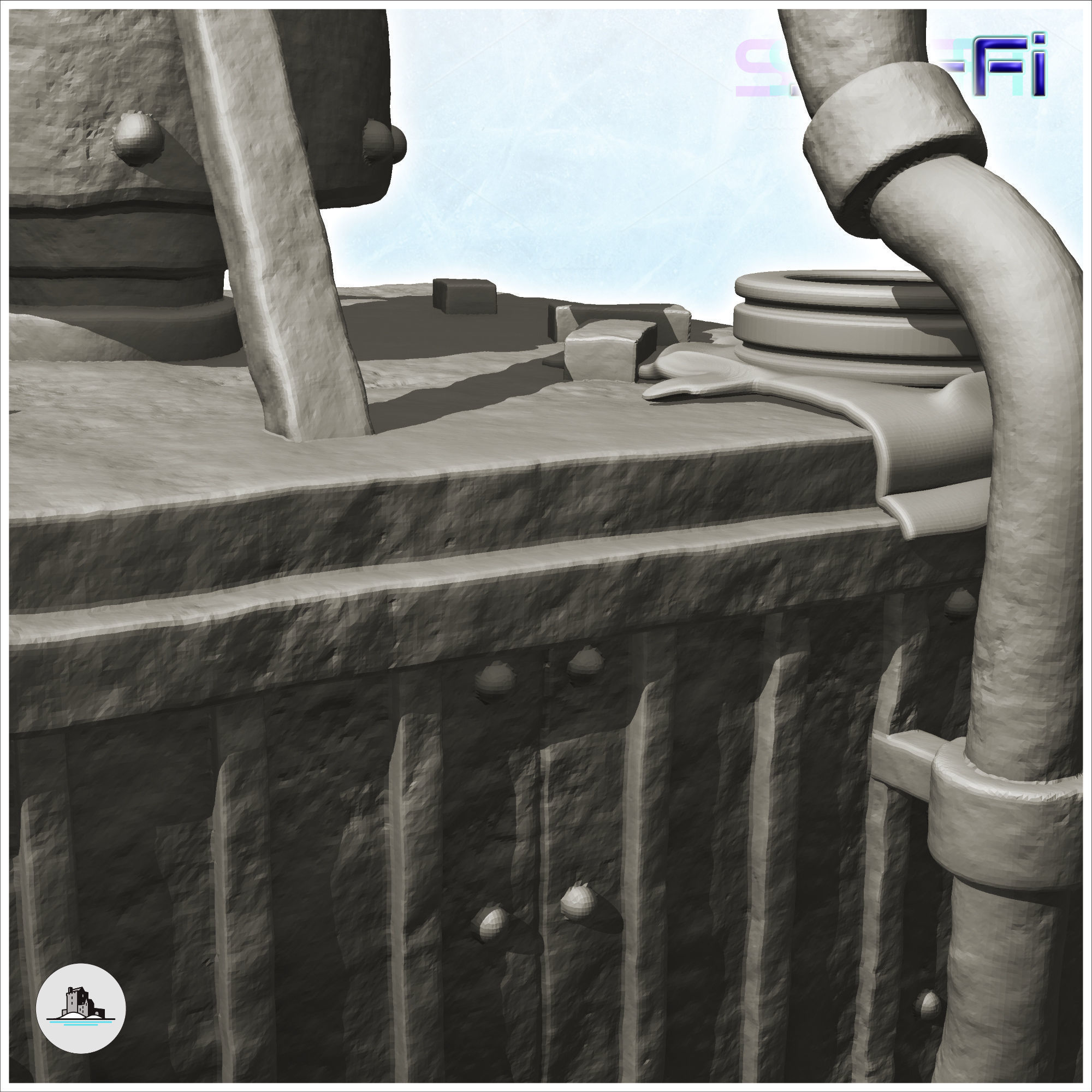 Steel survival base with large overhanging chimney -1- 3D print model_5