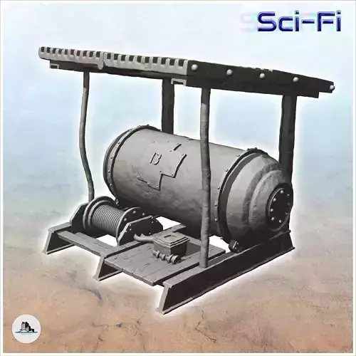 Station with tank under sheet metal roof -1- 3D print model