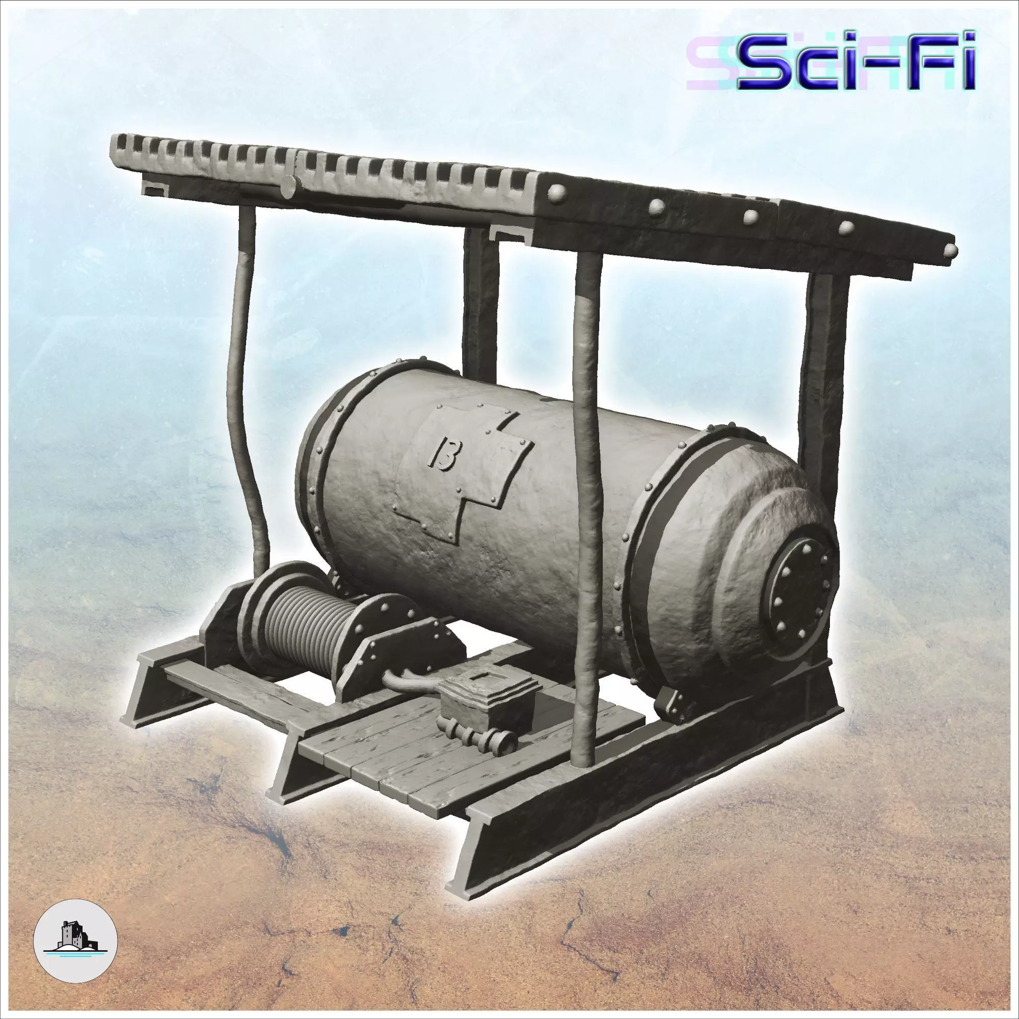 Station with tank under sheet metal roof -1- 3D print model_0