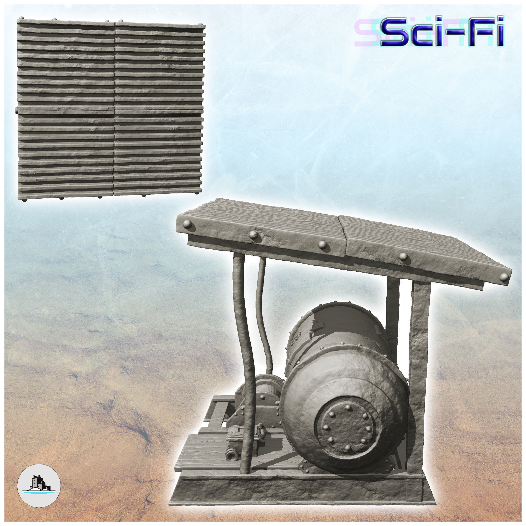 Station with tank under sheet metal roof -1- 3D print model_2