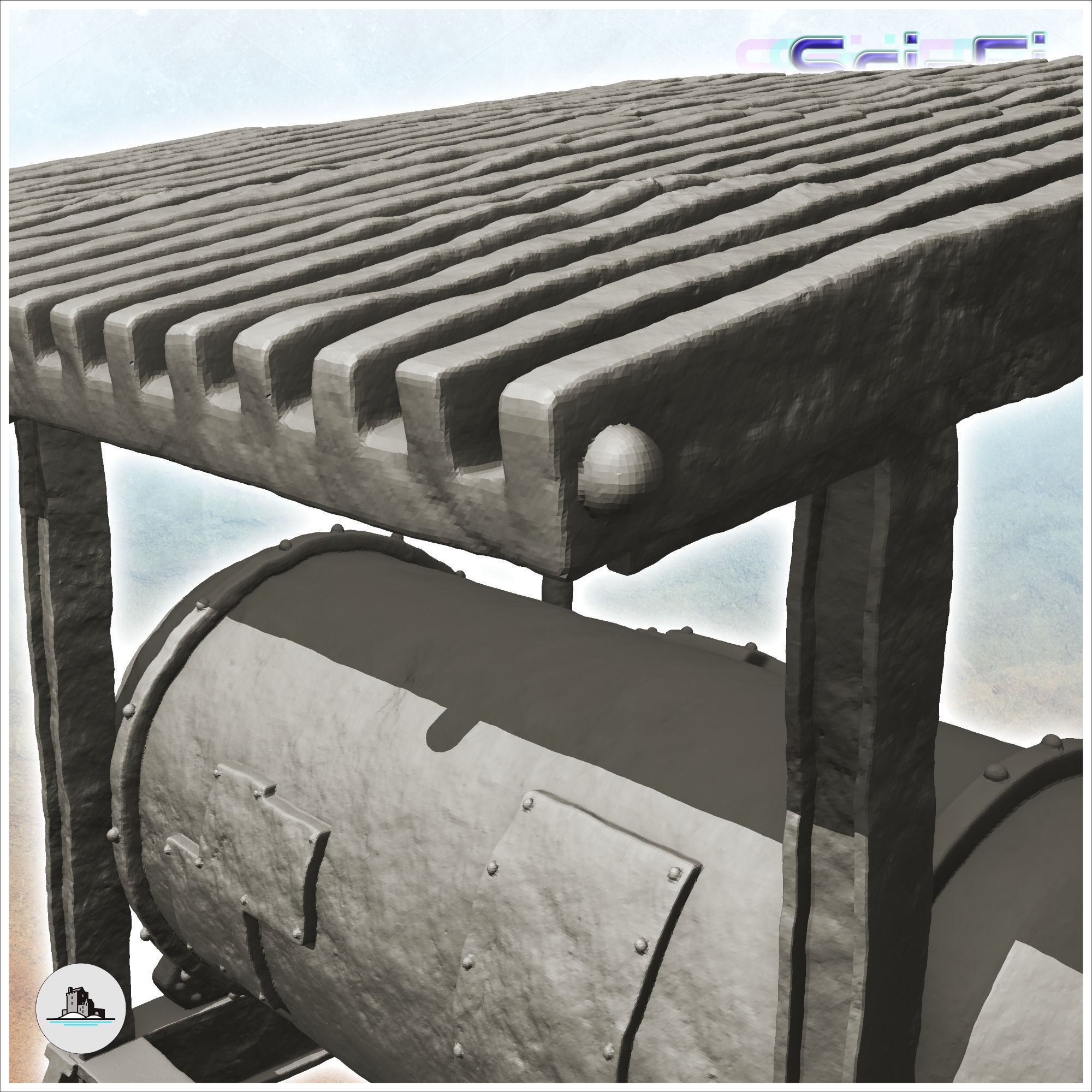 Station with tank under sheet metal roof -1- 3D print model_3