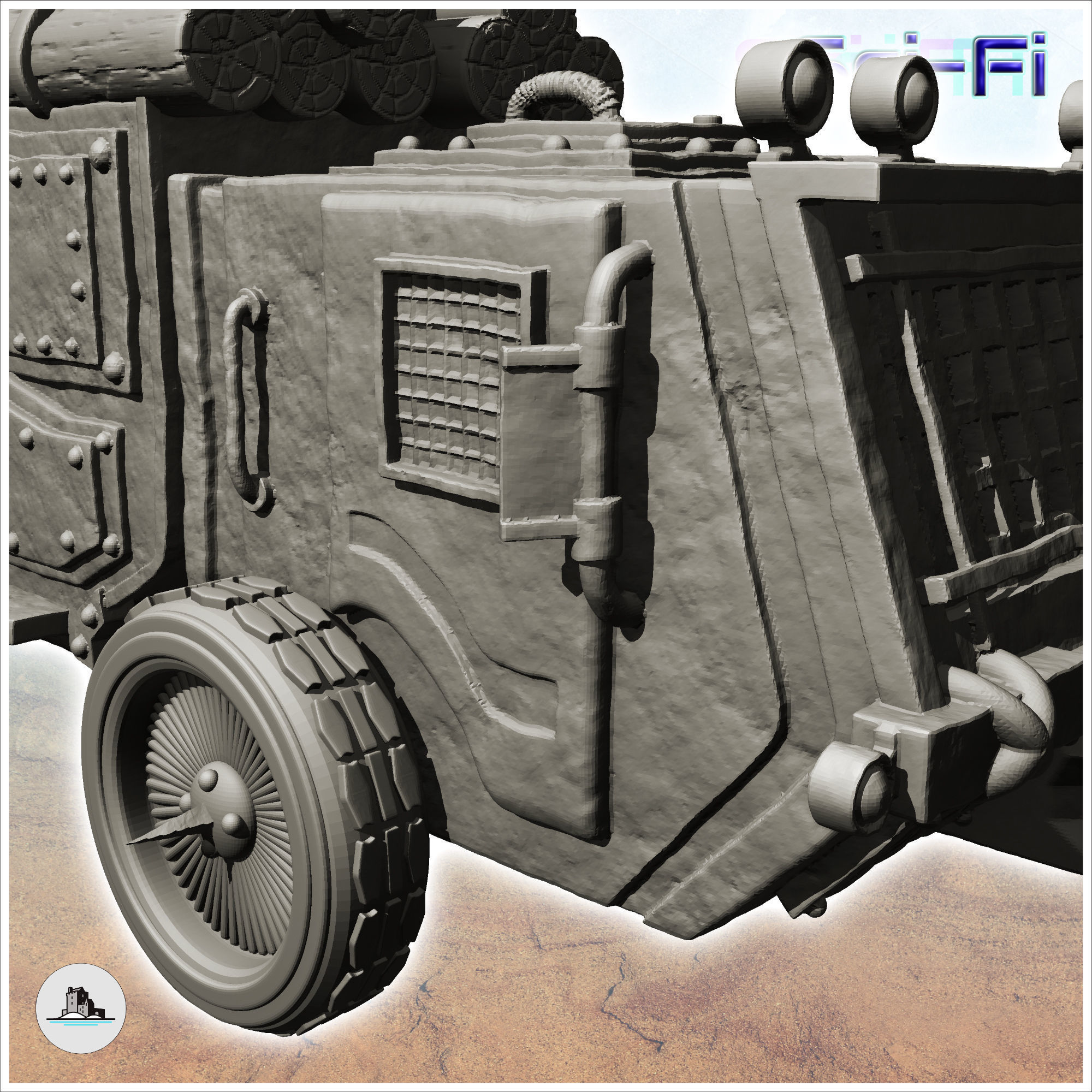 Sci-Fi all-terrain truck for wood transport with four wheels -1- 3D print model_5