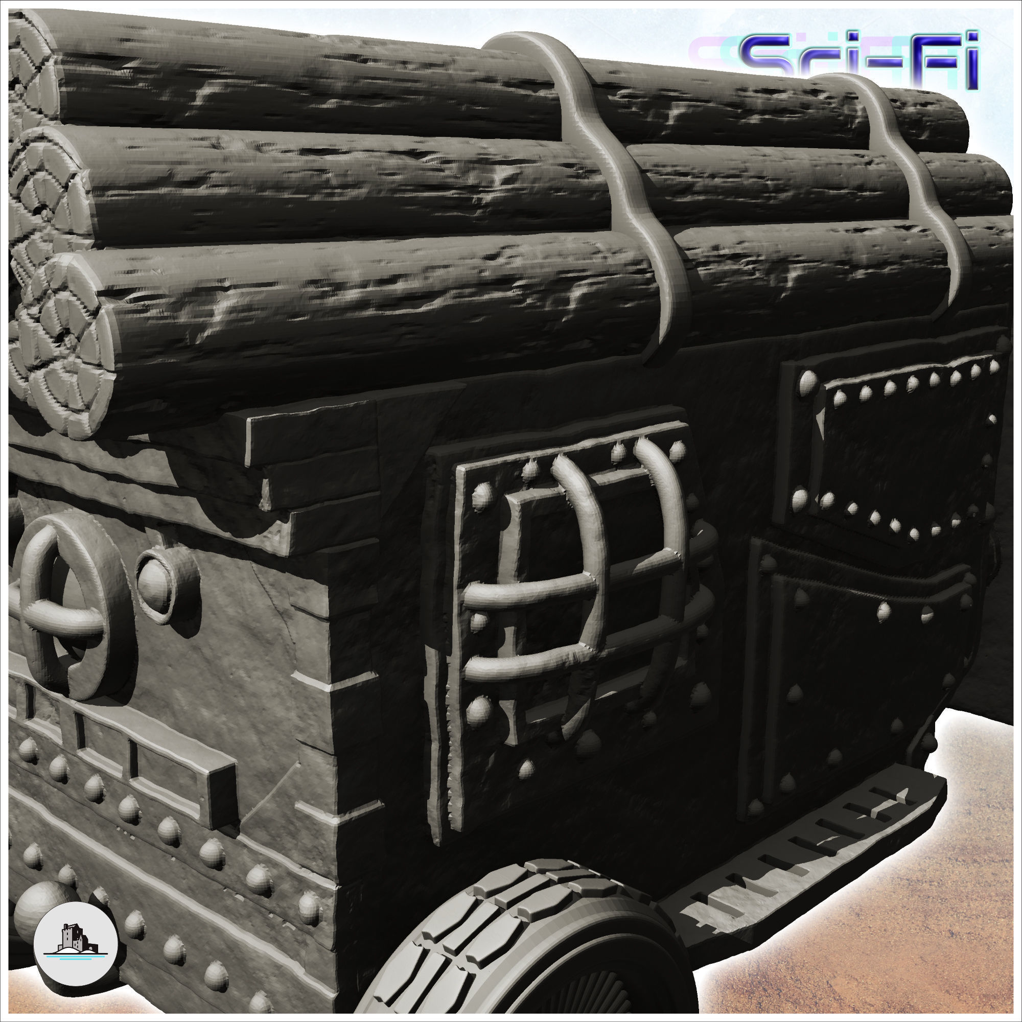 Sci-Fi all-terrain truck for wood transport with four wheels -1- 3D print model_4