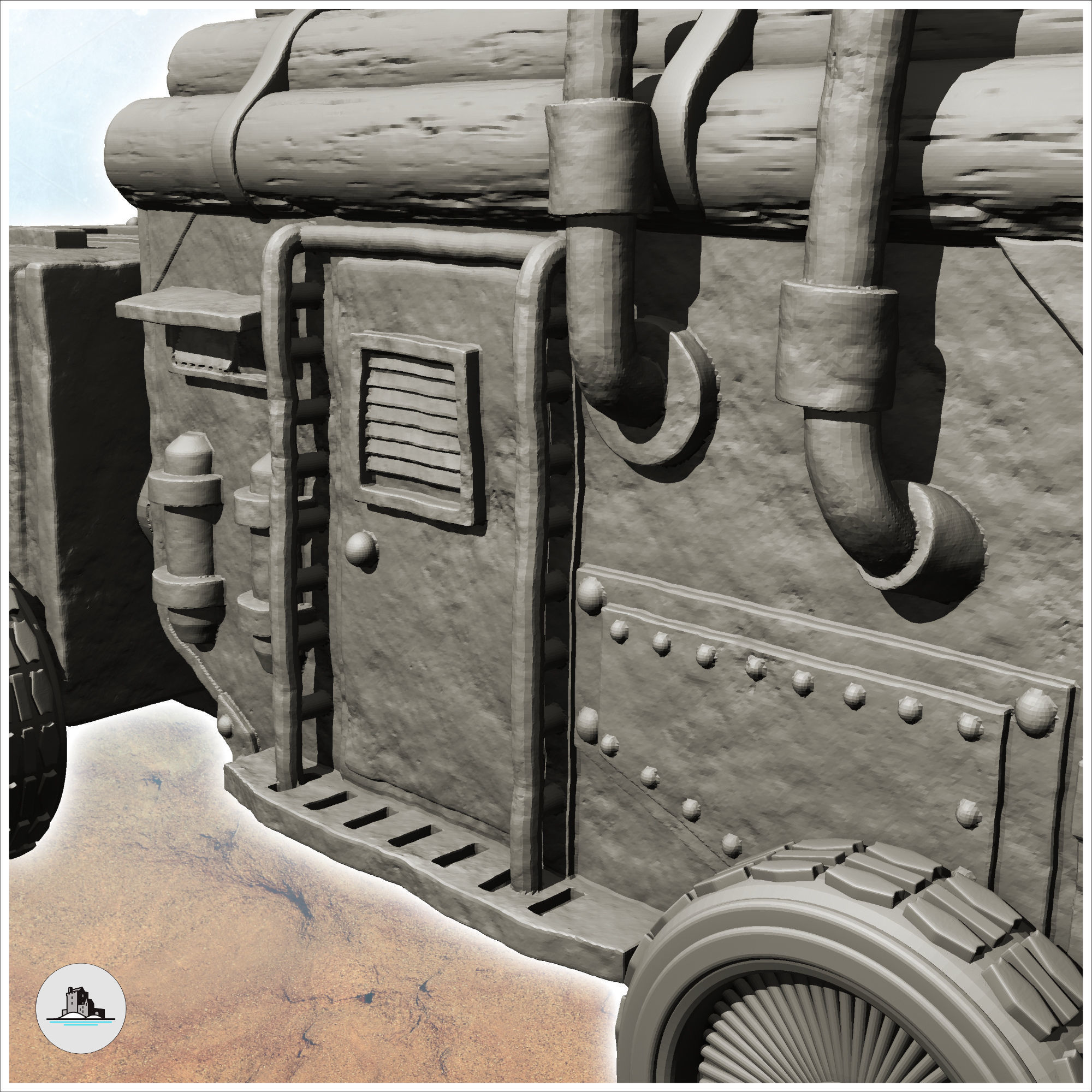 Sci-Fi all-terrain truck for wood transport with four wheels -1- 3D print model_3