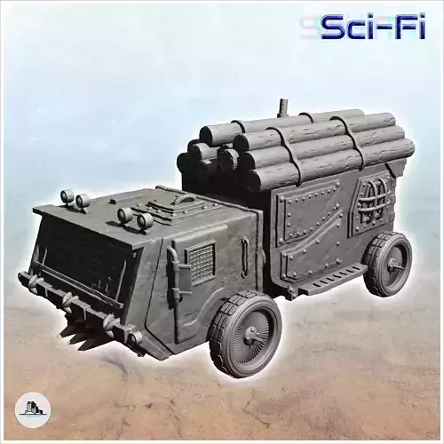 Sci-Fi all-terrain truck for wood transport with four wheels -1- 3D print model
