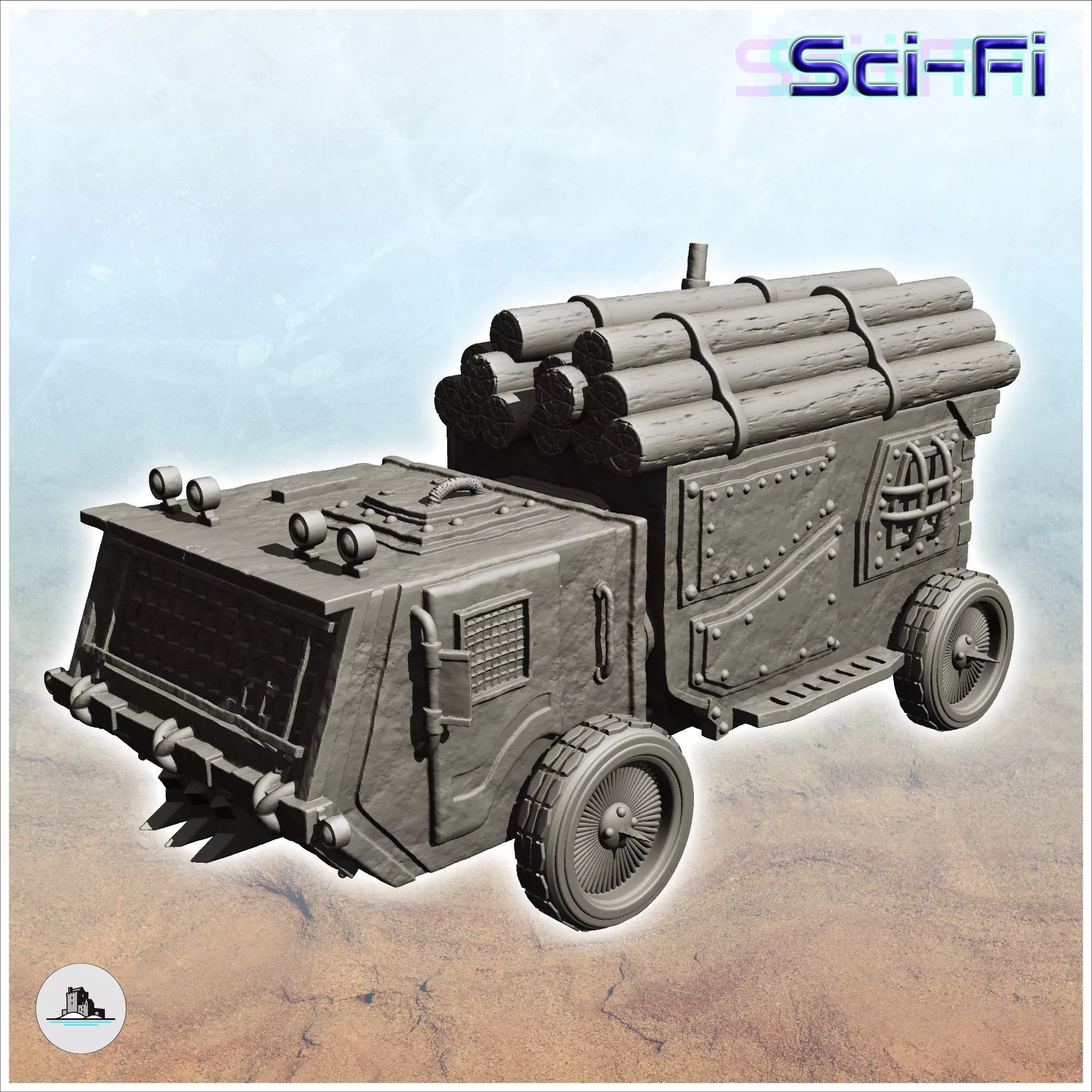 Sci-Fi all-terrain truck for wood transport with four wheels -1- 3D print model_0