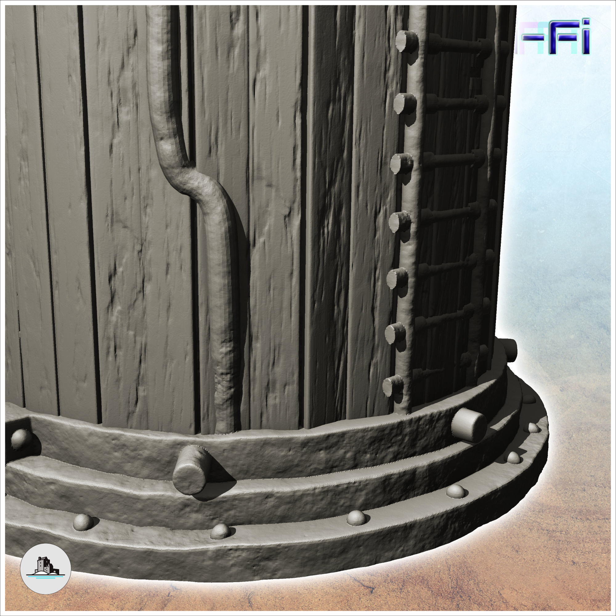 Round storage silo with reinforced wooden access ladder -12- 3D print model_4
