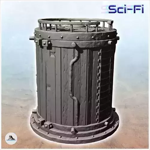 Round storage silo with reinforced wooden access ladder -12- 3D print model