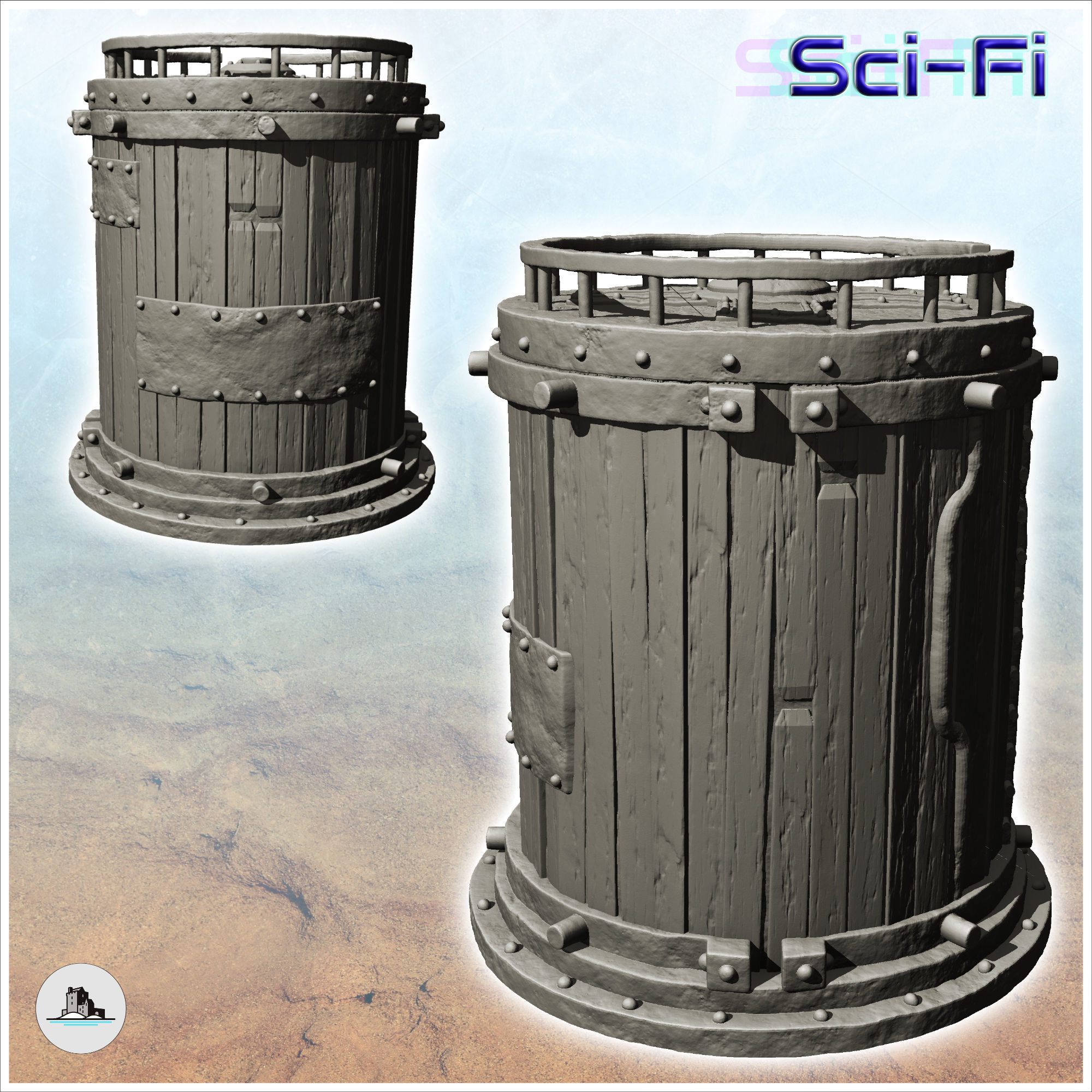 Round storage silo with reinforced wooden access ladder -12- 3D print model_1