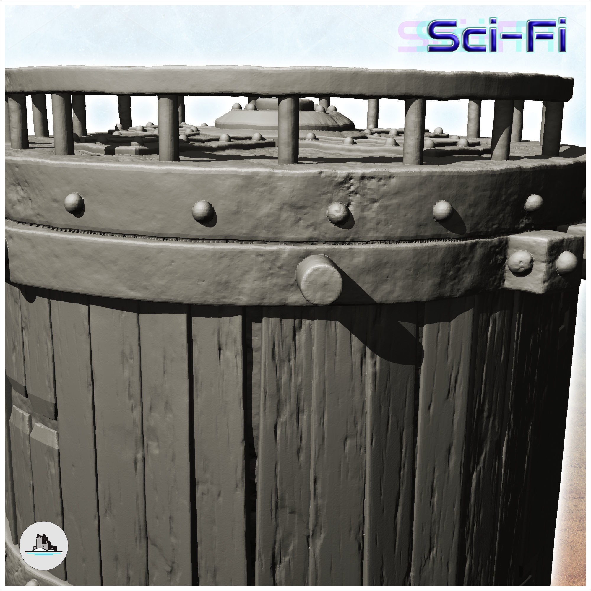 Round storage silo with reinforced wooden access ladder -12- 3D print model_3
