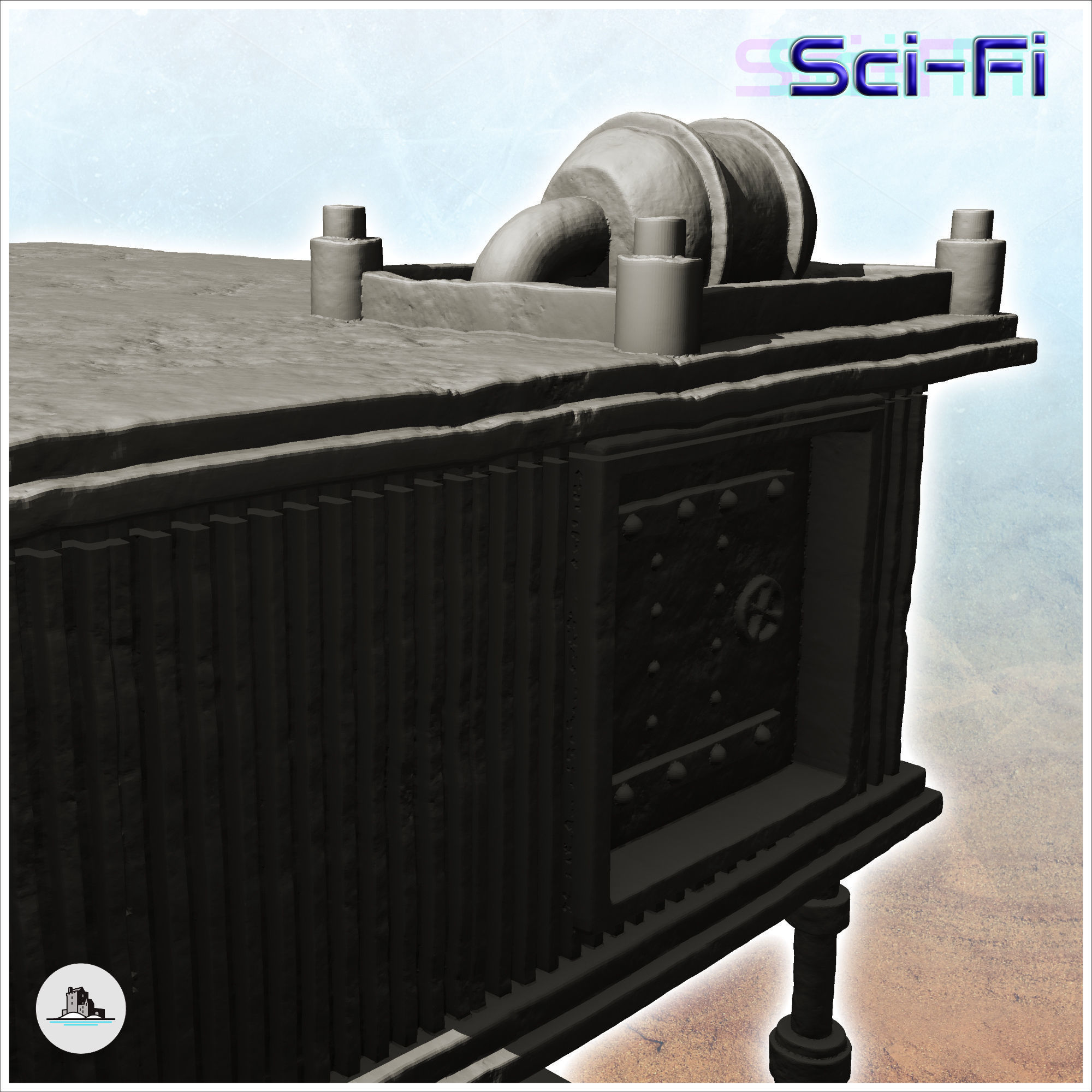 Post-apocalyptic house on stilts with product drums -7- 3D print model_6