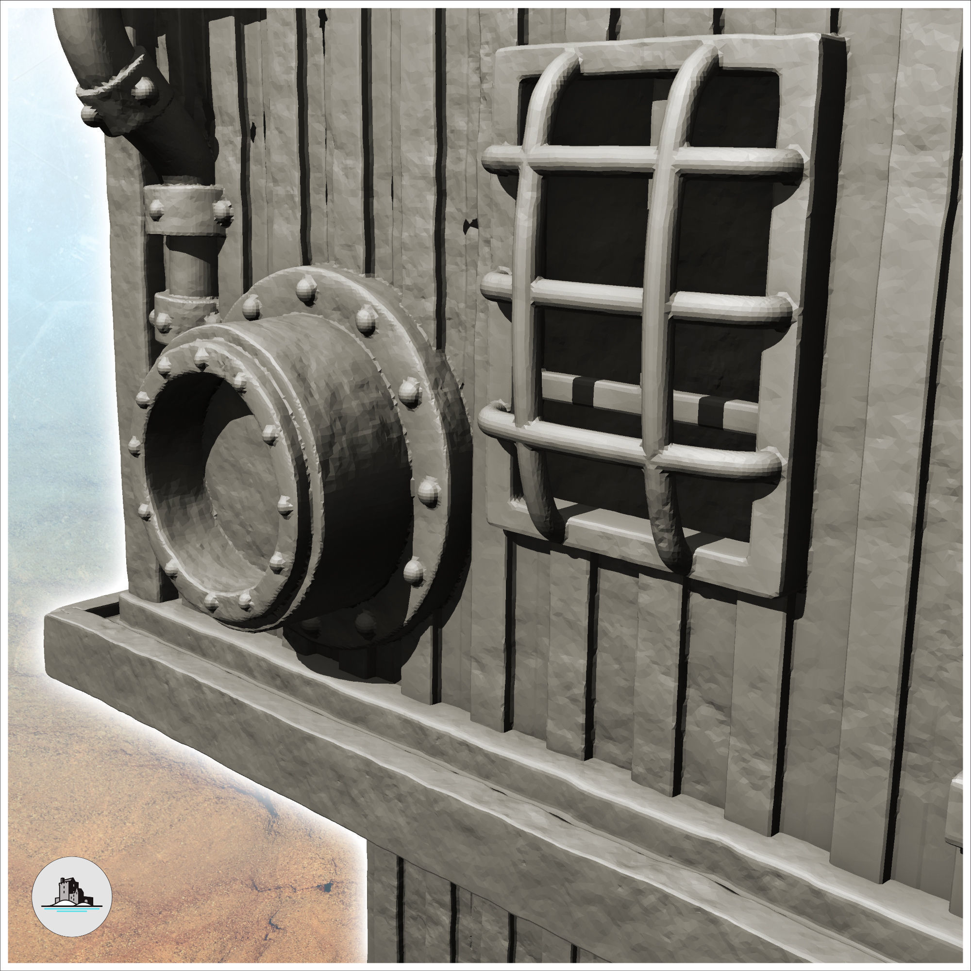 Post-apocalyptic building on two levels with supply pipes -4- 3D print model_6