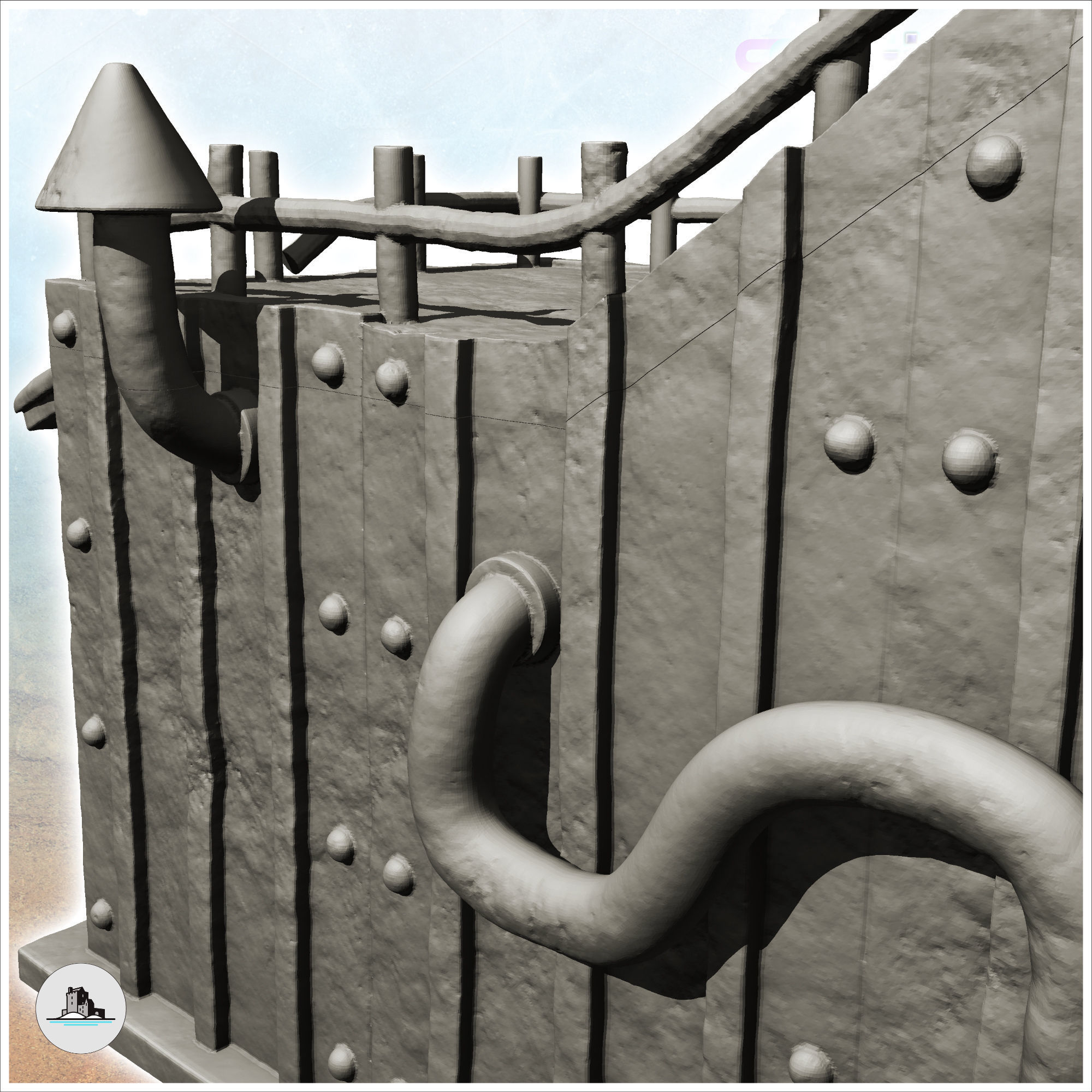 Futuristic sheet metal dwelling with armored door -3- 3D print model_4