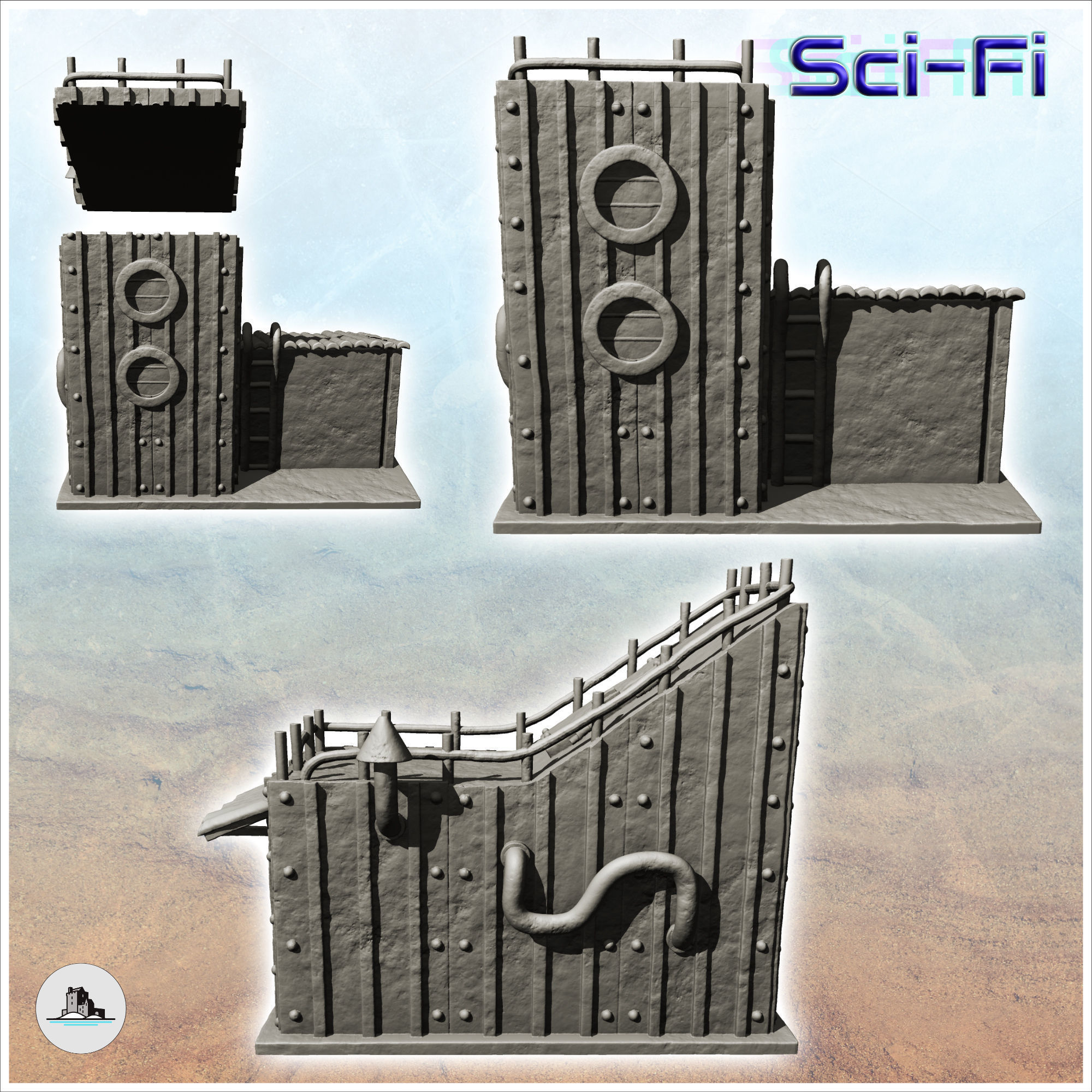 Futuristic sheet metal dwelling with armored door -3- 3D print model_3
