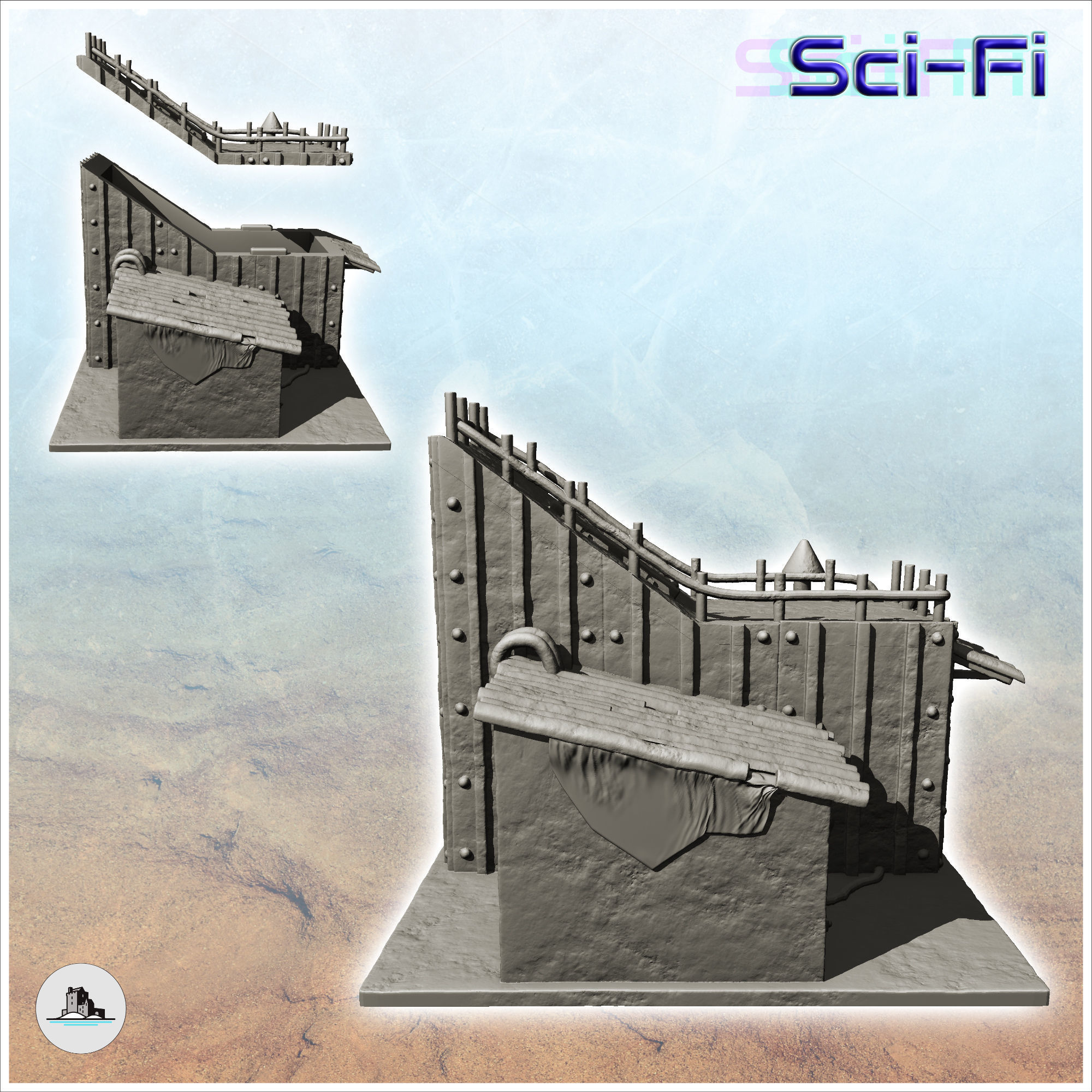 Futuristic sheet metal dwelling with armored door -3- 3D print model_1