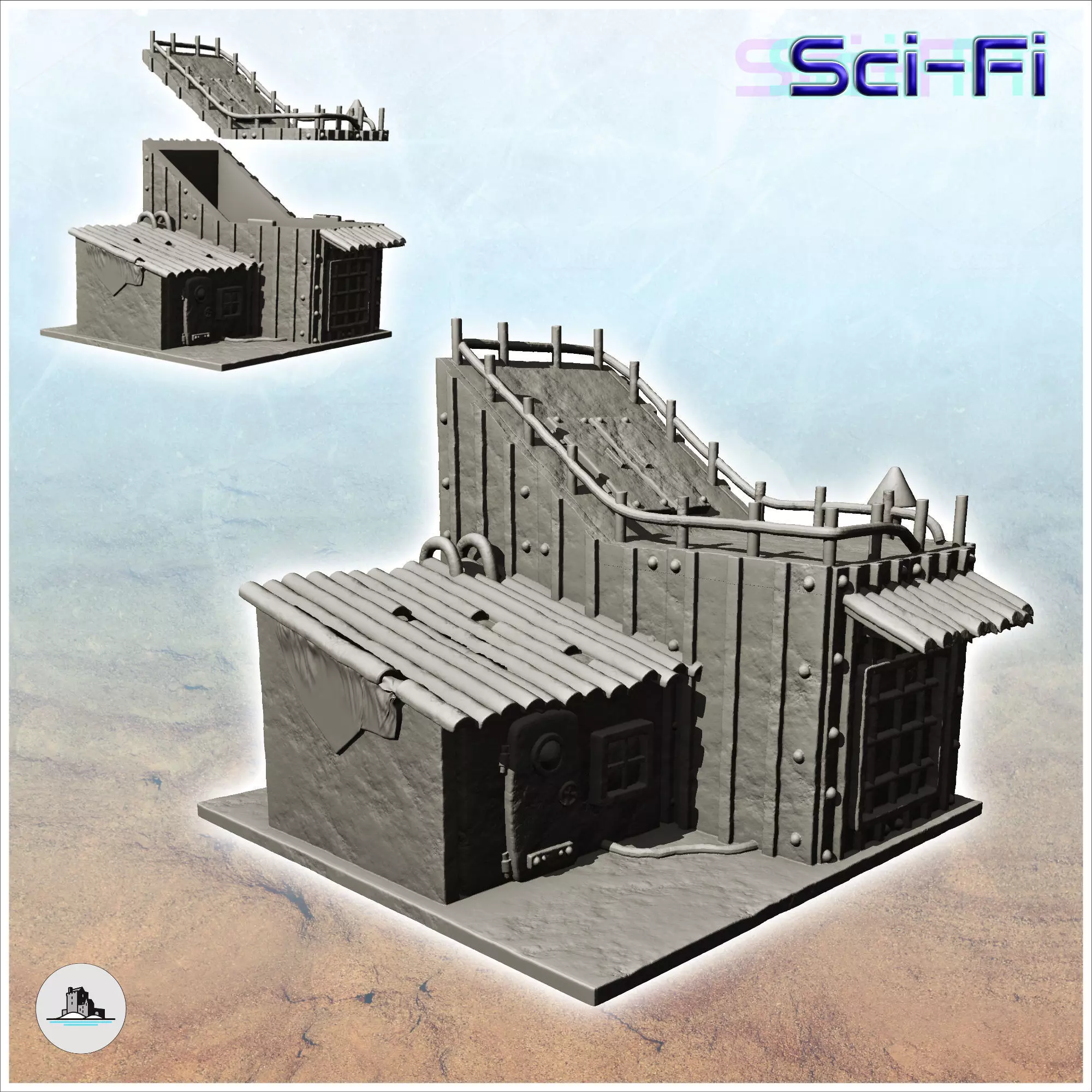 Futuristic sheet metal dwelling with armored door -3- 3D print model_0