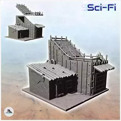 Futuristic sheet metal dwelling with armored door -3- 3D print model