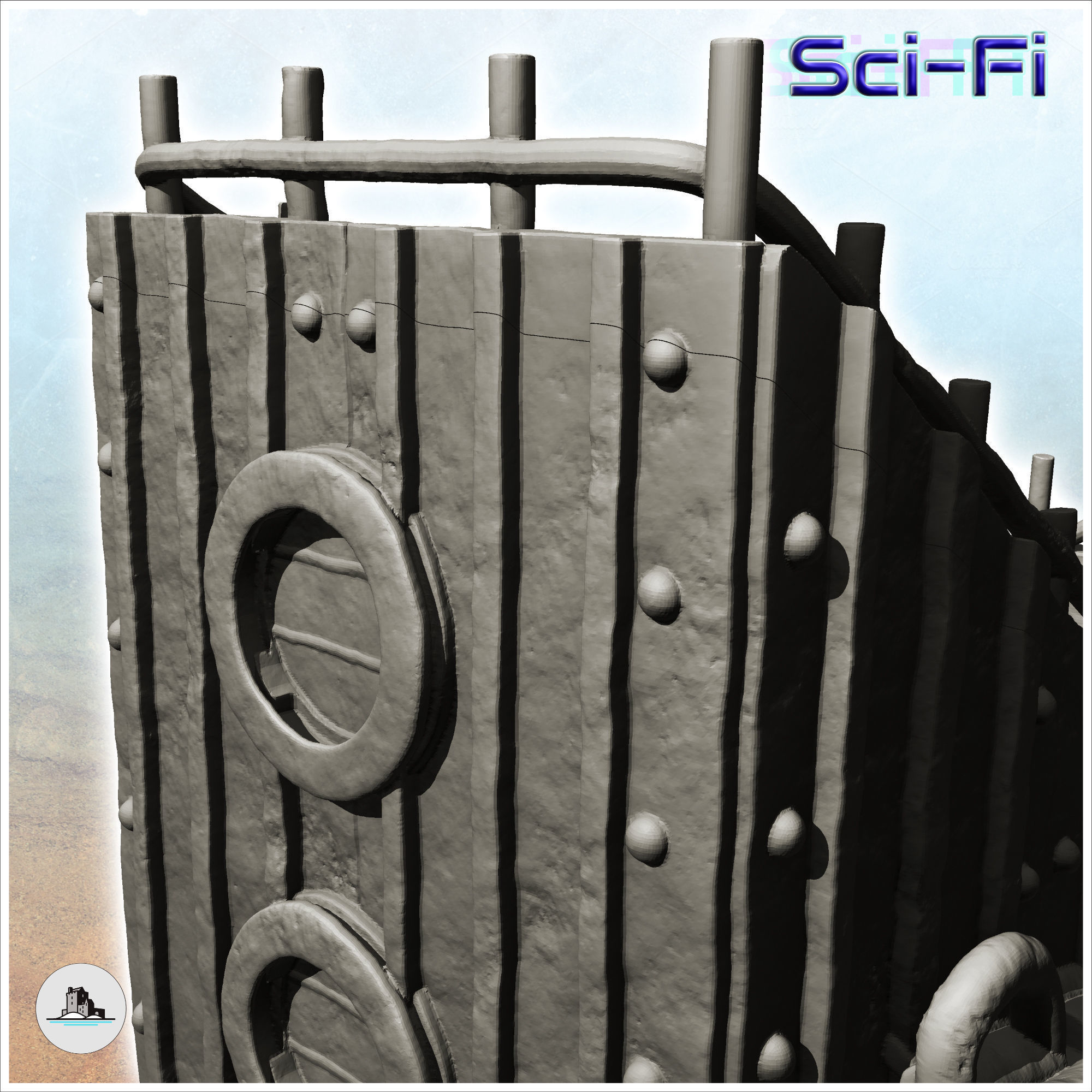 Futuristic sheet metal dwelling with armored door -3- 3D print model_5