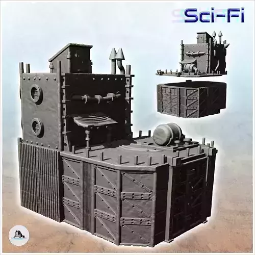 Fortified steel barracks with tank and roof access door -4- 3D print model