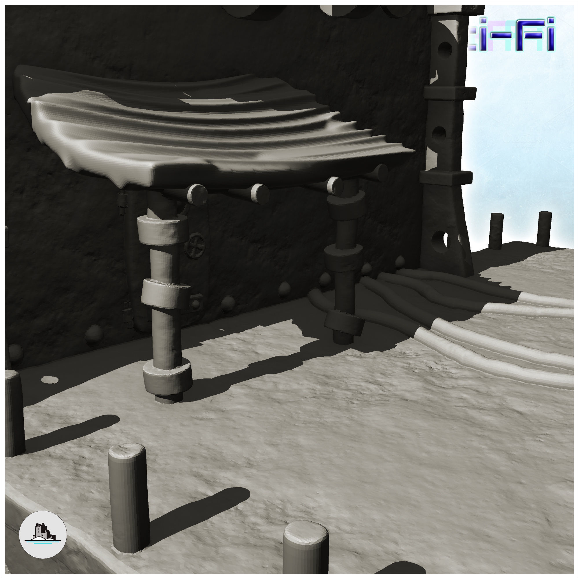 Fortified steel barracks with tank and roof access door -4- 3D print model_7