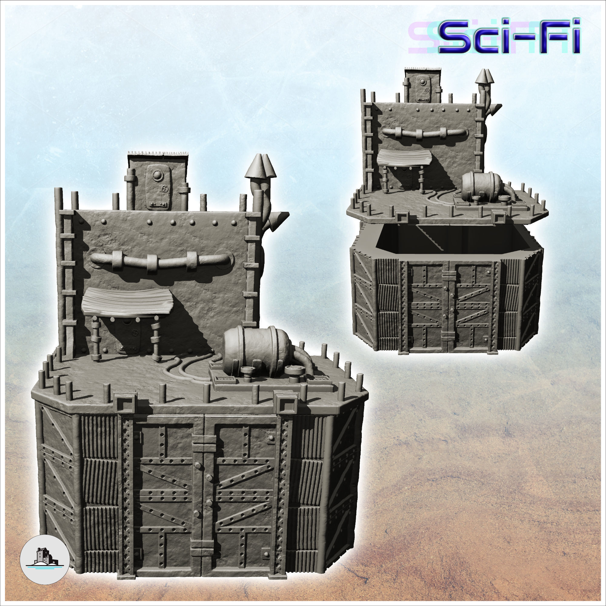 Fortified steel barracks with tank and roof access door -4- 3D print model_1