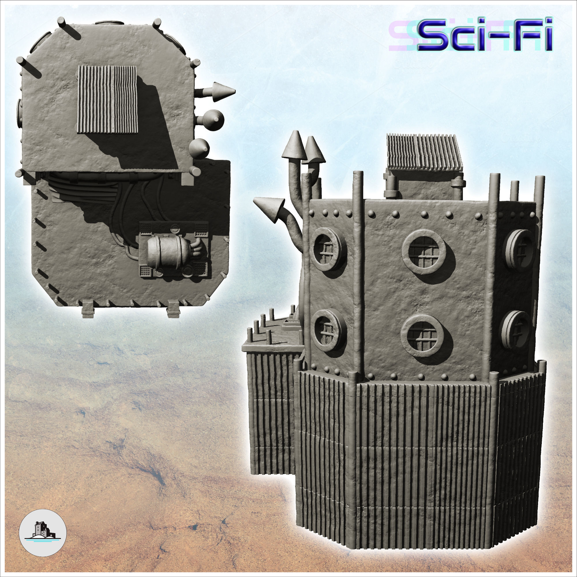 Fortified steel barracks with tank and roof access door -4- 3D print model_3