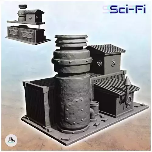 Container-based workshop with large central chimney -6- 3D print model