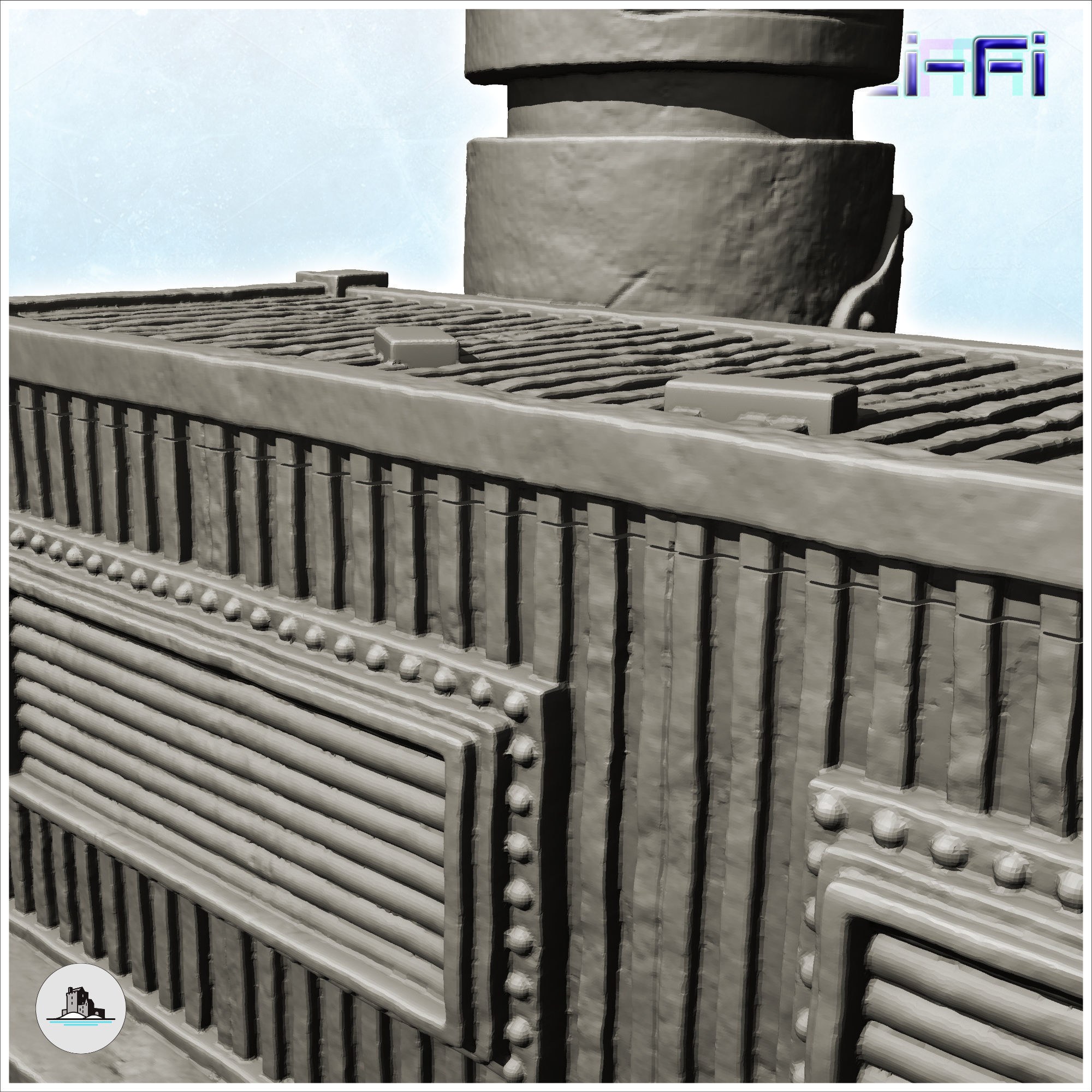 Container-based workshop with large central chimney -6- 3D print model_6