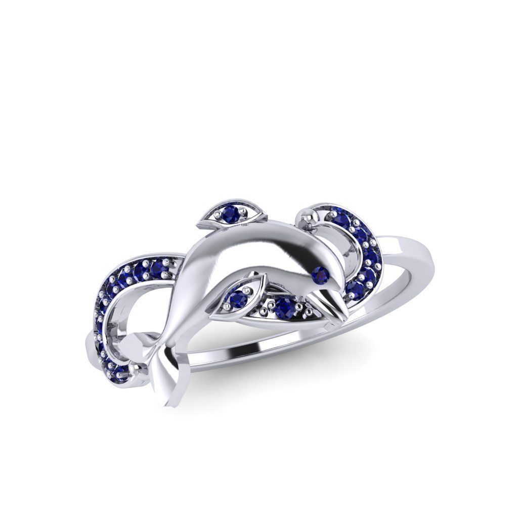 Dolphin ring with diamonds 3D print model_2