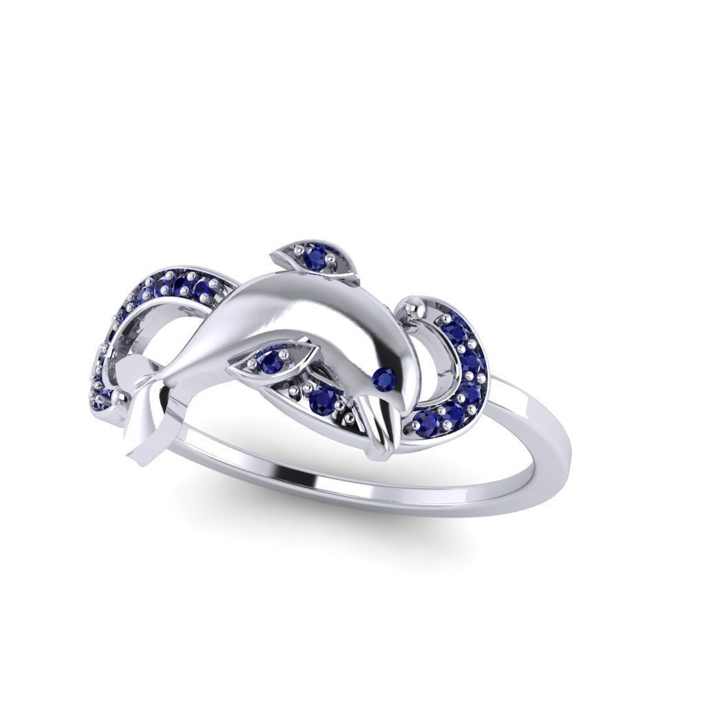 Dolphin ring with diamonds 3D print model_1