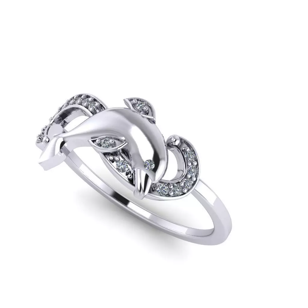 Dolphin ring with diamonds 3D print model_0