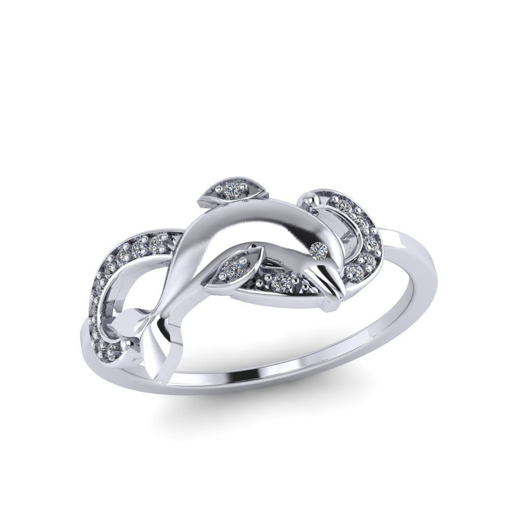 Dolphin ring with diamonds 3D print model_3
