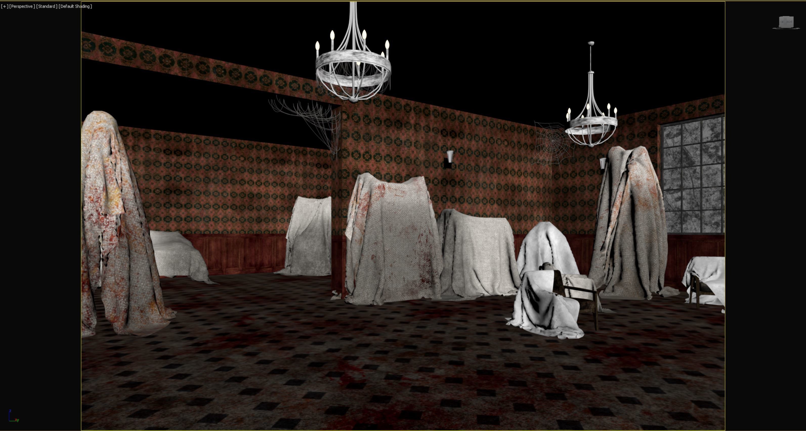 low poly old bloody haunted room Low-poly 3D model_3
