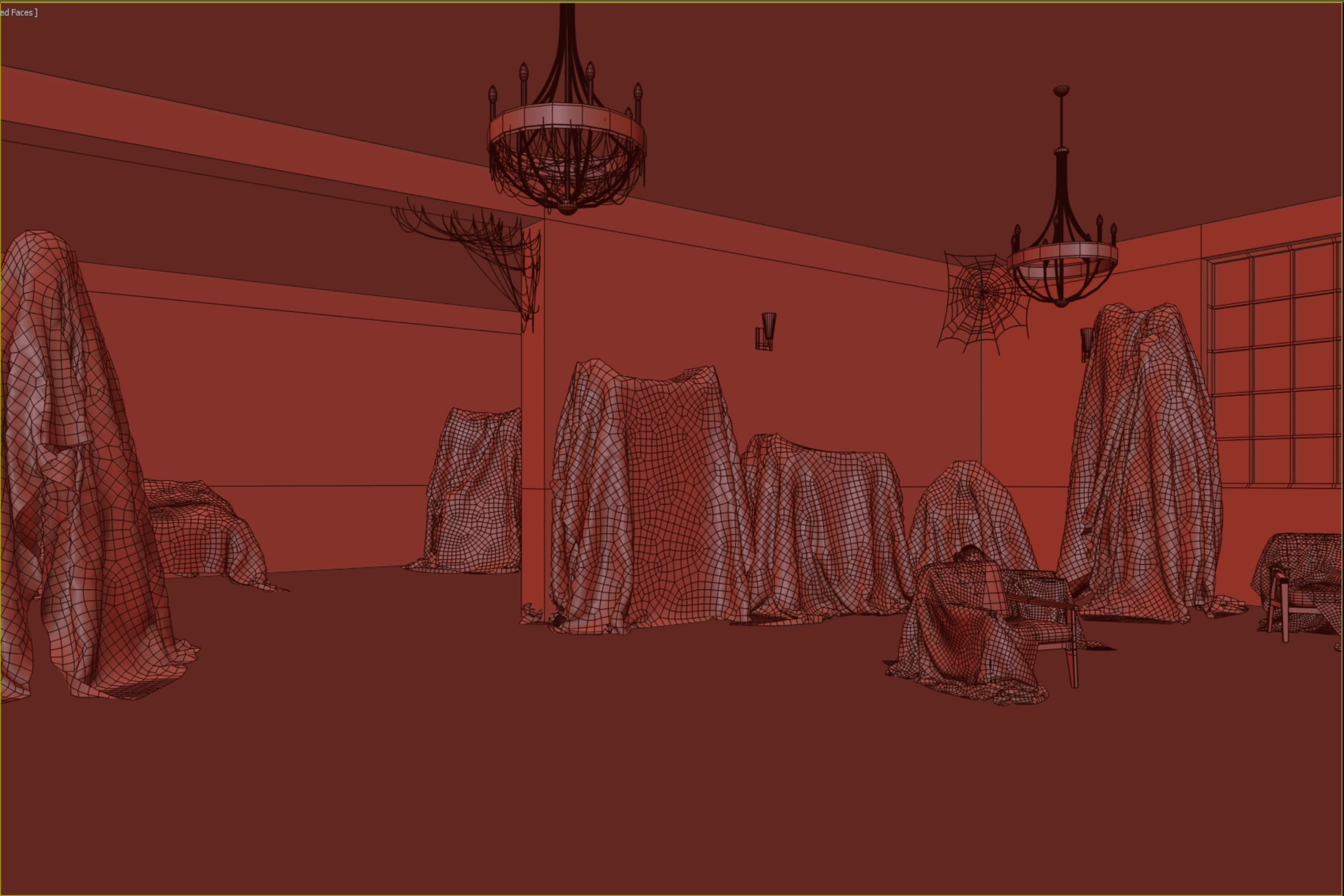 low poly old bloody haunted room Low-poly 3D model_4