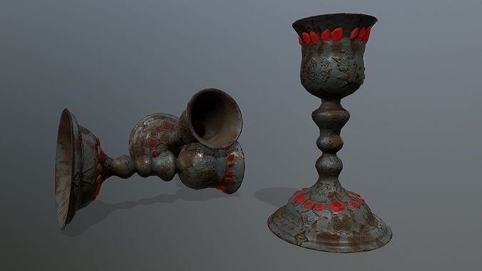 Chalice 9 candle with flames Low-poly 3D model