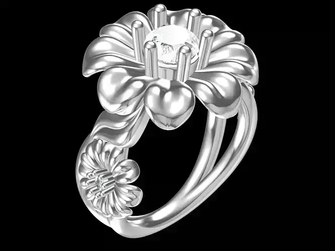 Flower Pattern Rhinestone Wedding Engagement Rings