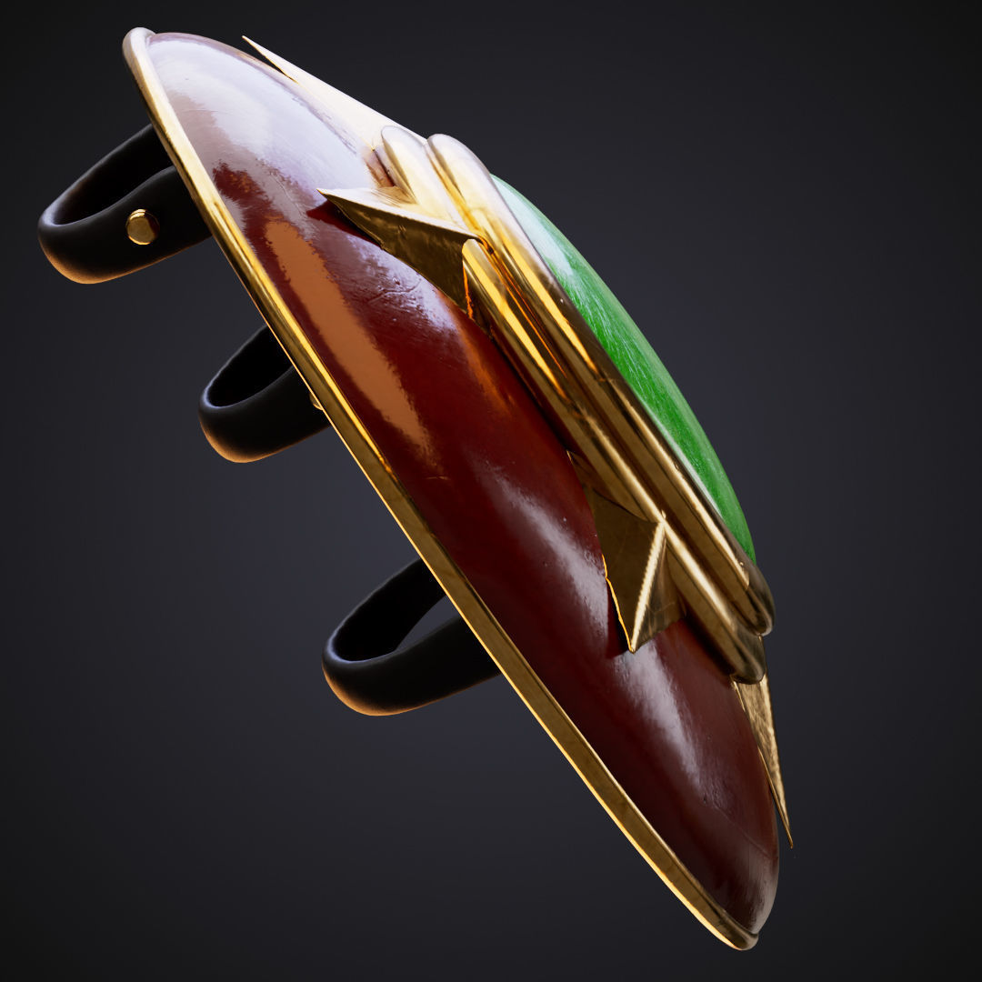 Amazon shield with magic green stone 3D model_5