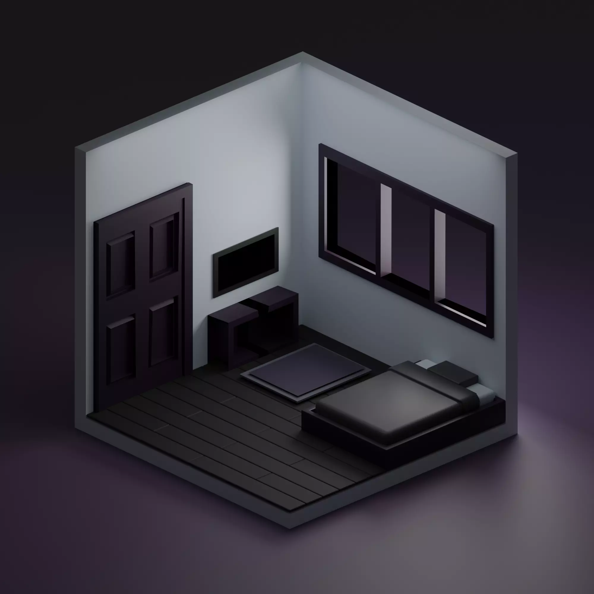 MyFirstBlender room with bed and window 3D model