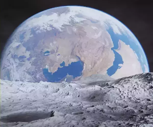 Moon Surface 360 Environment with Earth Low-poly 3D model