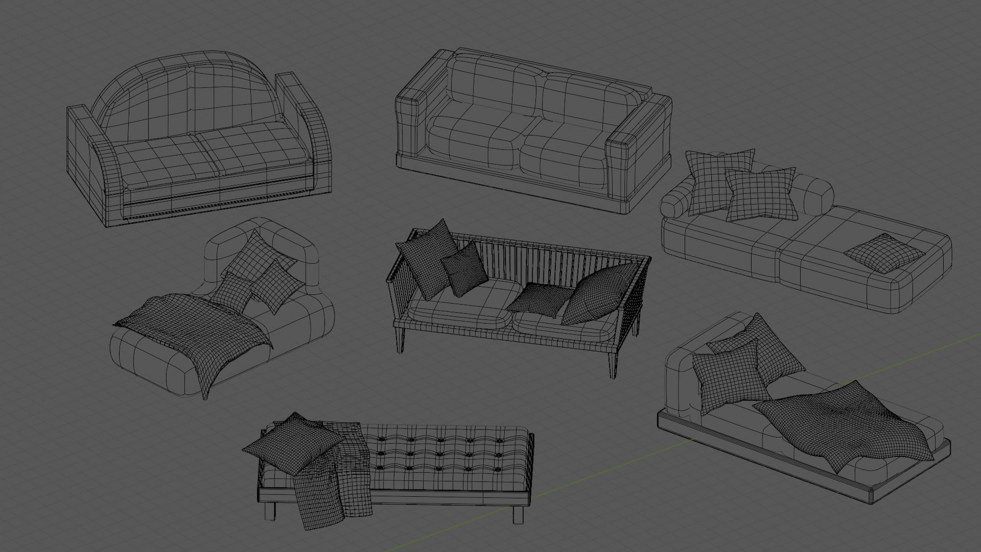 Sofa Collection 13 Items 3d models furniture Low-poly 3D model_7