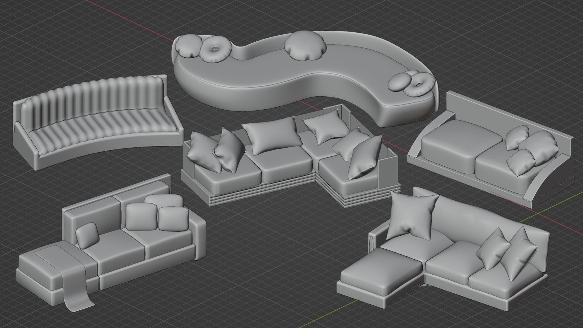 Sofa Collection 13 Items 3d models furniture Low-poly 3D model_4