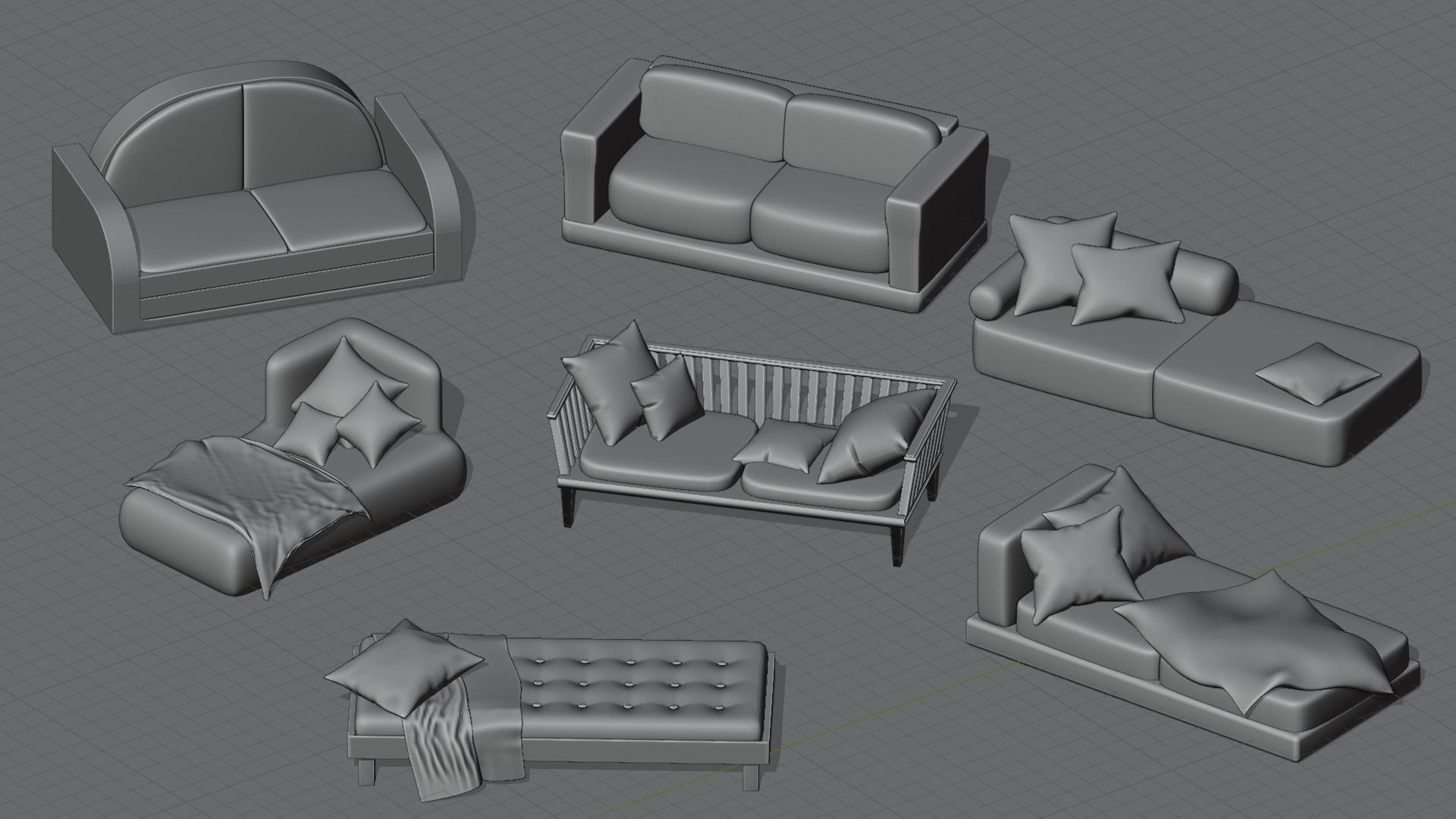 Sofa Collection 13 Items 3d models furniture Low-poly 3D model_5