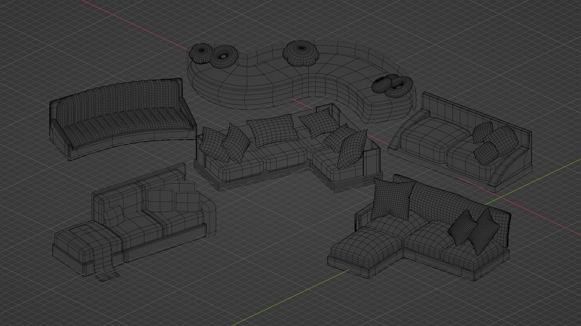 Sofa Collection 13 Items 3d models furniture Low-poly 3D model_6