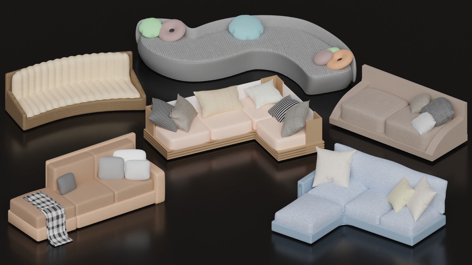 Sofa Collection 13 Items 3d models furniture Low-poly 3D model_1