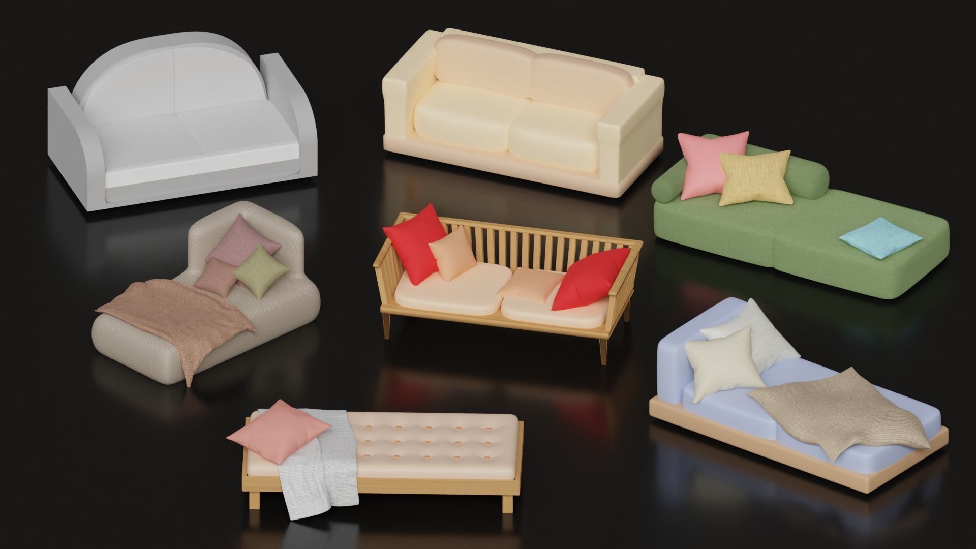 Sofa Collection 13 Items 3d models furniture Low-poly 3D model_2