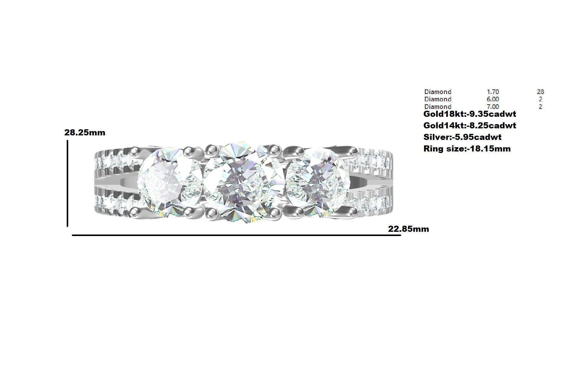 solitaire three ring Round 3D print model_12
