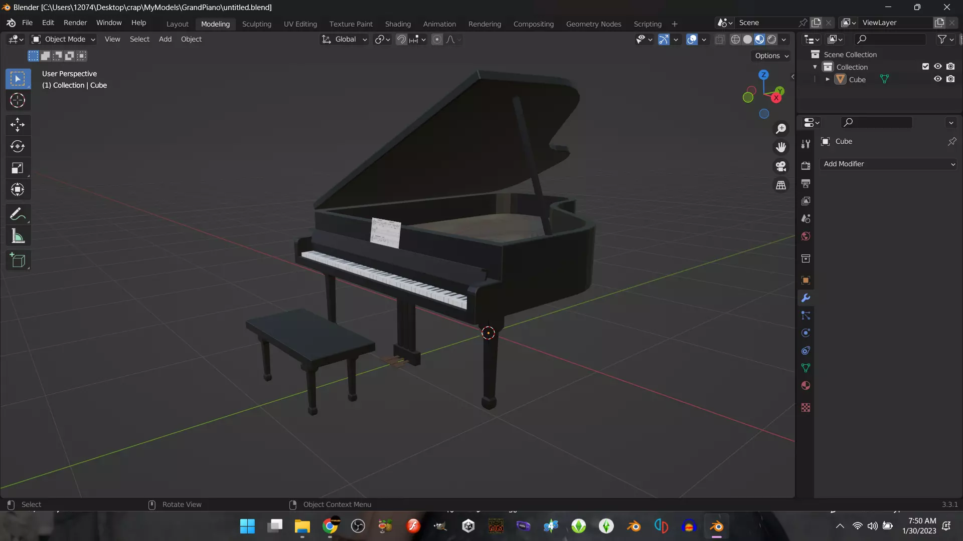Grand Piano Free low-poly 3D model_0